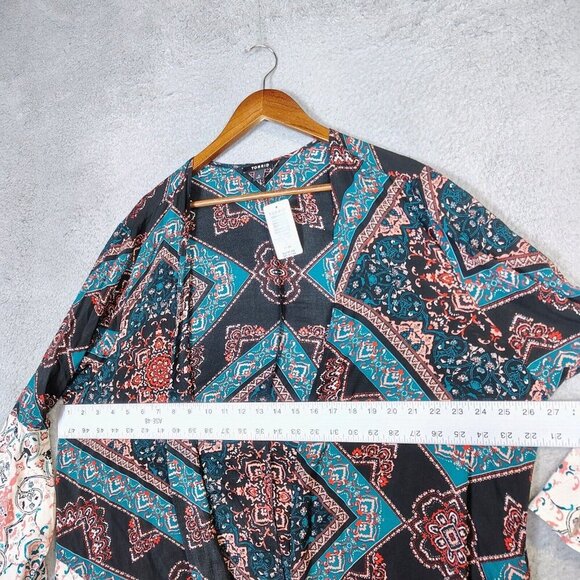 Torrid Kimono Women 3 Black Mixed Floral Medallion Chiffon Gauze Hi-Low Boho NWT - Picture 13 of 15